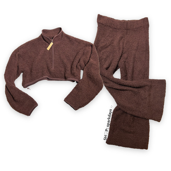 SKIMS XXL Set Purple NEW Sherpa Teddy Crop Pullover Sweater Wide Leg Sweatpant - Picture 9 of 10